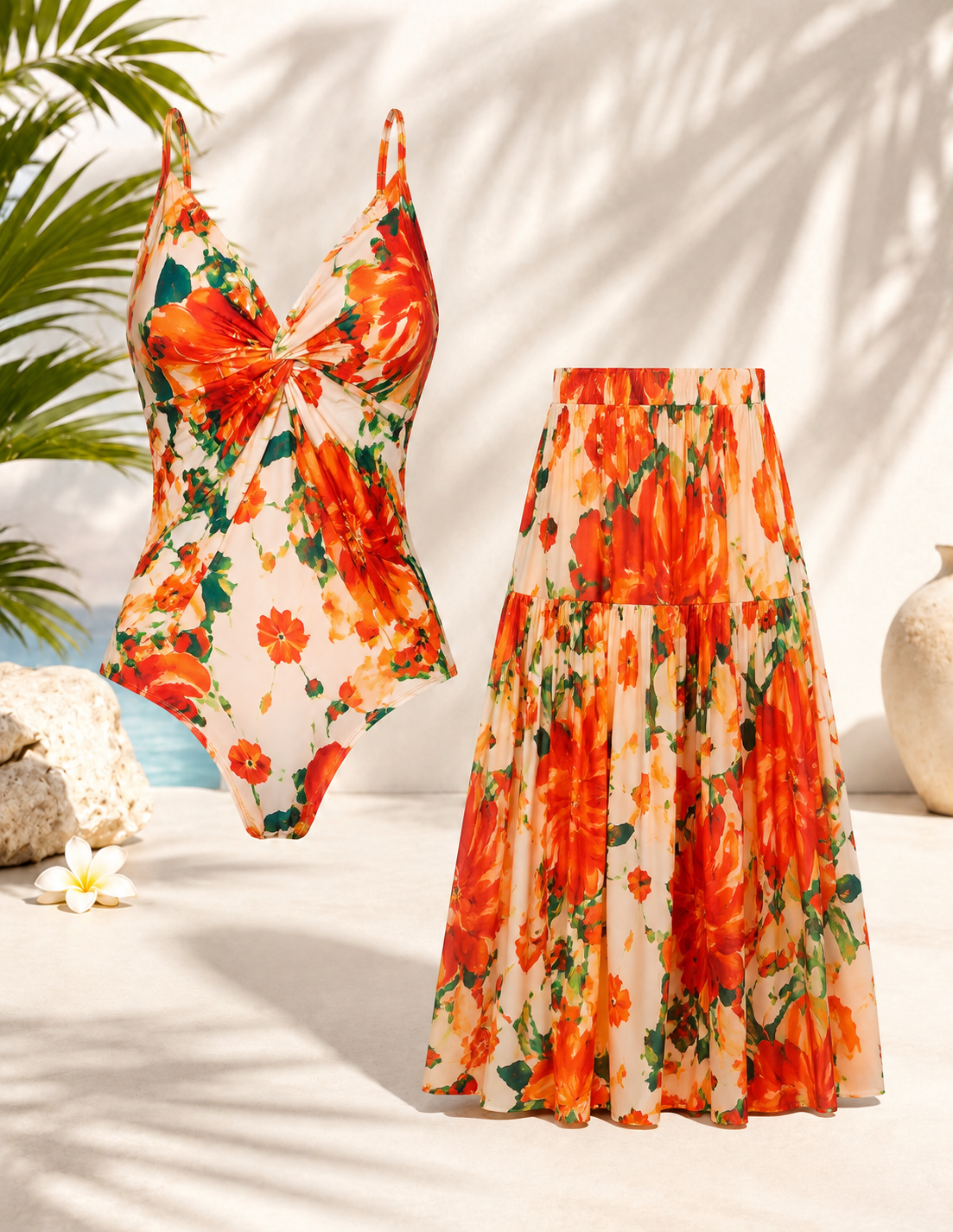 🌴 Women's One-Piece Swimsuit with Cover-Up Skirt