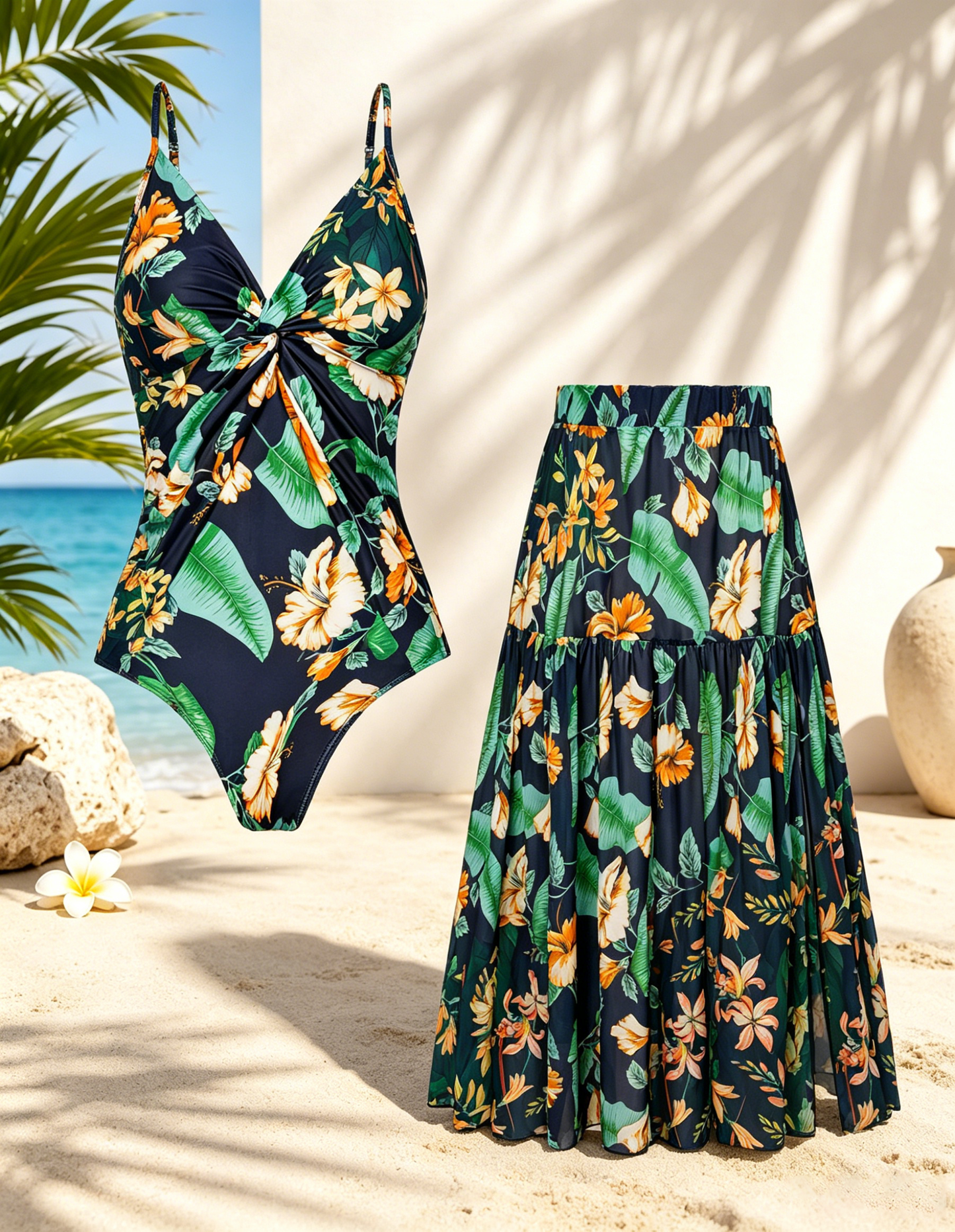 🌴 Women's One-Piece Swimsuit with Cover-Up Skirt