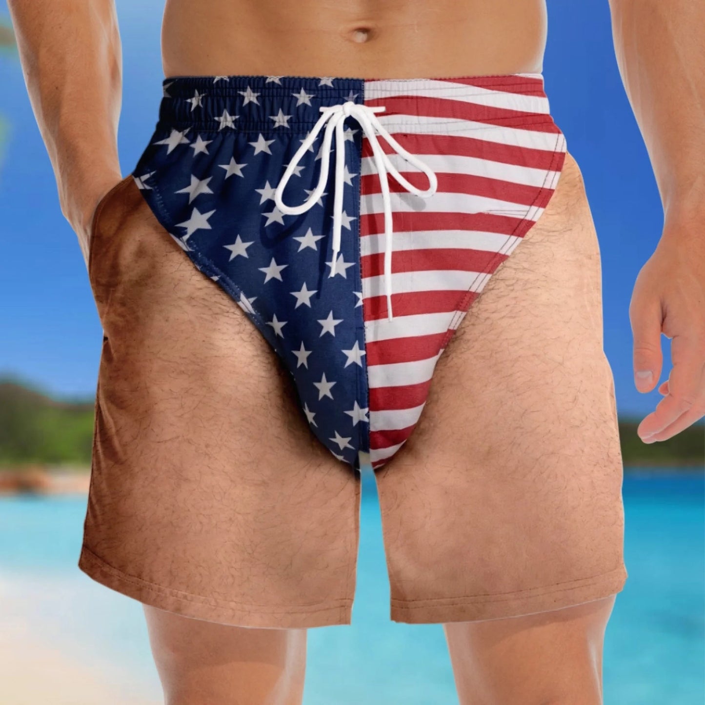 🏖️Customized Patriotic Men's Swim Trunks - Personalized Summer Vacation Travel Gift for Men - Freedom and Leisure