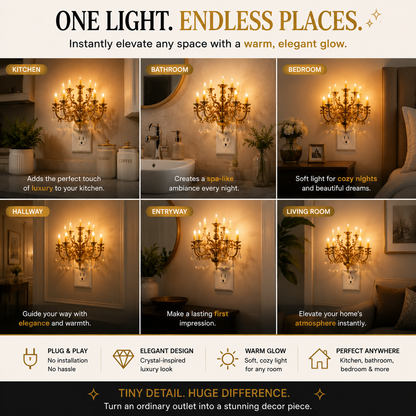 💎 Crystal Chandelier Plug-In Night Light – Instant Luxury Home Decor Outlet Lamp for Kitchen & Bedroom