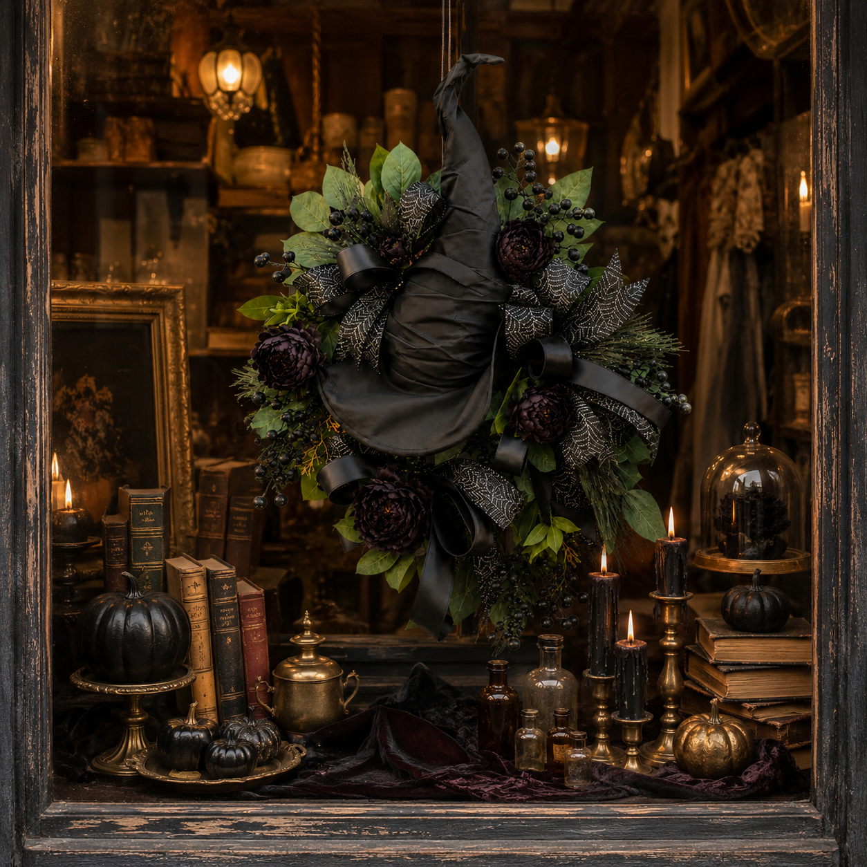 🧙High-end Gothic Black Rose Witch Hat Wreath – An Unforgettable and Elegant Decoration