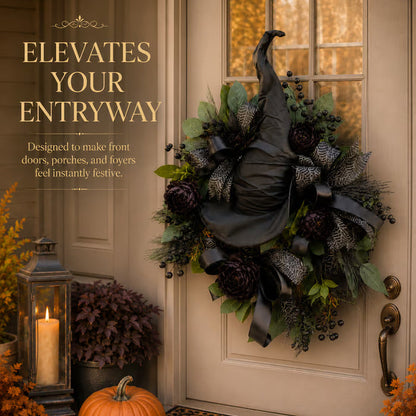 🧙High-end Gothic Black Rose Witch Hat Wreath – An Unforgettable and Elegant Decoration