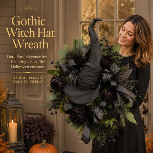 🧙High-end Gothic Black Rose Witch Hat Wreath – An Unforgettable and Elegant Decoration