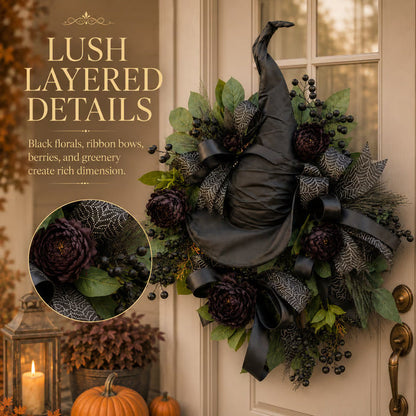 🧙High-end Gothic Black Rose Witch Hat Wreath – An Unforgettable and Elegant Decoration