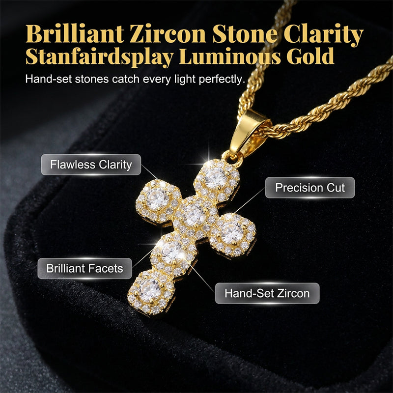 ⏳Limited-time offer⏰ Copper Christian cross pendant inlaid with cubic zirconia📿✝️💎