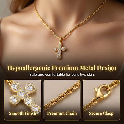 ⏳Limited-time offer⏰ Copper Christian cross pendant inlaid with cubic zirconia📿✝️💎